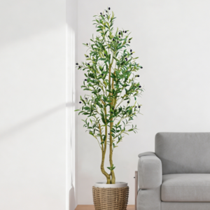 6ft Artificial Olive Tree White Pot Dense Leaves Fruits
