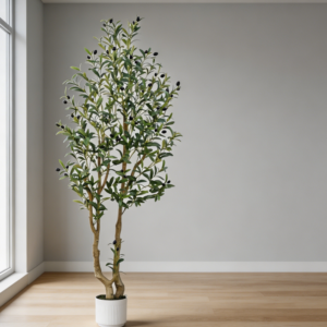5ft Artificial Olive Tree White Pot 1152 Leaves 64 Fruits